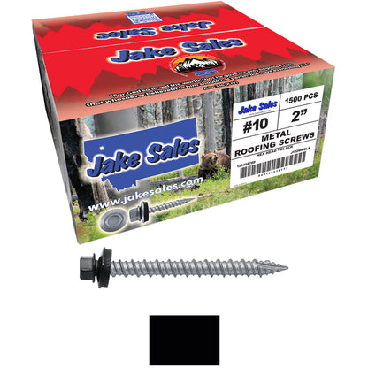 #10 x 2" Metal ROOFING SCREWS - Hex Washer Head - Self starting/self tapping - EPDM washer. Colored head.