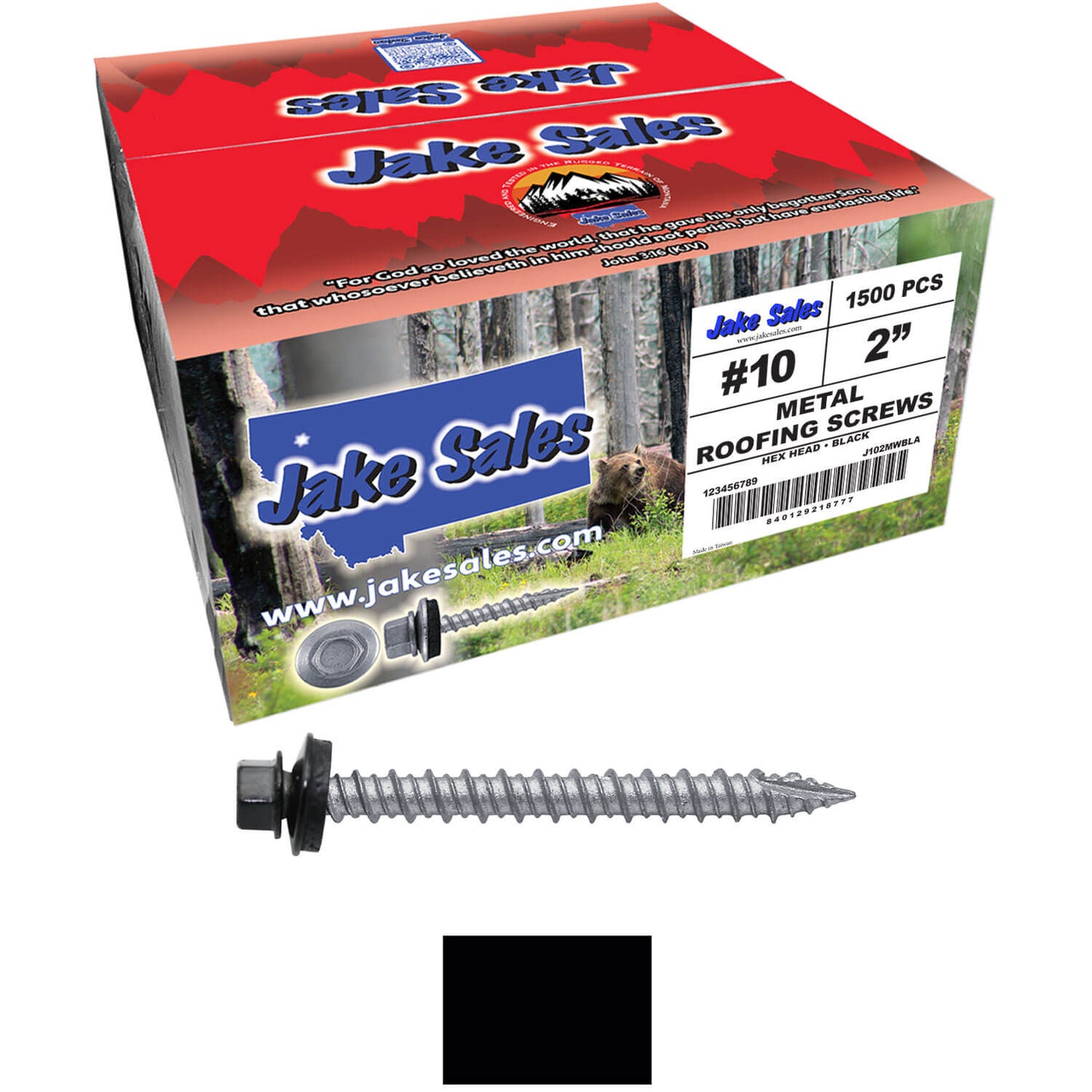 #10 x 2" Metal ROOFING SCREWS - Hex Washer Head - Self starting/self tapping - EPDM washer. Colored head.