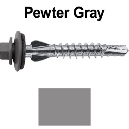 12 X 1-1/2" PFP STAINLESS STEEL Fastener - 1/4" Washer Hex Head - #3 Drill Point Tip -  For Polycarbonite, Fiberglass and PVC sheeting. Colored head.