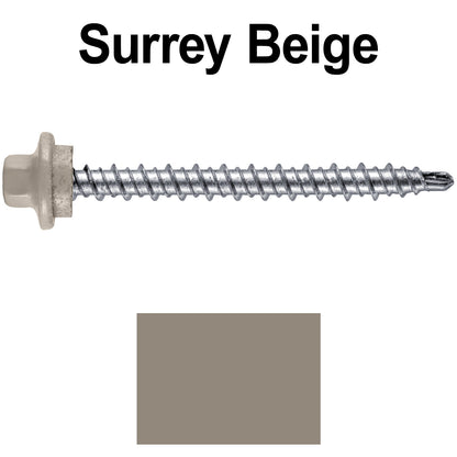 #10 x 2" Stainless Steel Mini Driller Sheet Metal Roofing Screw - Hex Washer Cap - Self starting metal to wood siding screws - EPDM washer. Colored head.