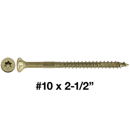#10 x 2-1/2" Bronze Coated Multipurpose Wood Screw Torx/Star Drive Flat Head Exterior Coated - ACQ Compatible Wood Screws ~2,000 Screws(OVERSTOCK)