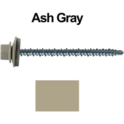 #10 x 3" Mini Driller Sheet Metal Roofing Screw - Hex Washer Head -  Self starting metal to wood siding screws. EPDM washer. Colored head.