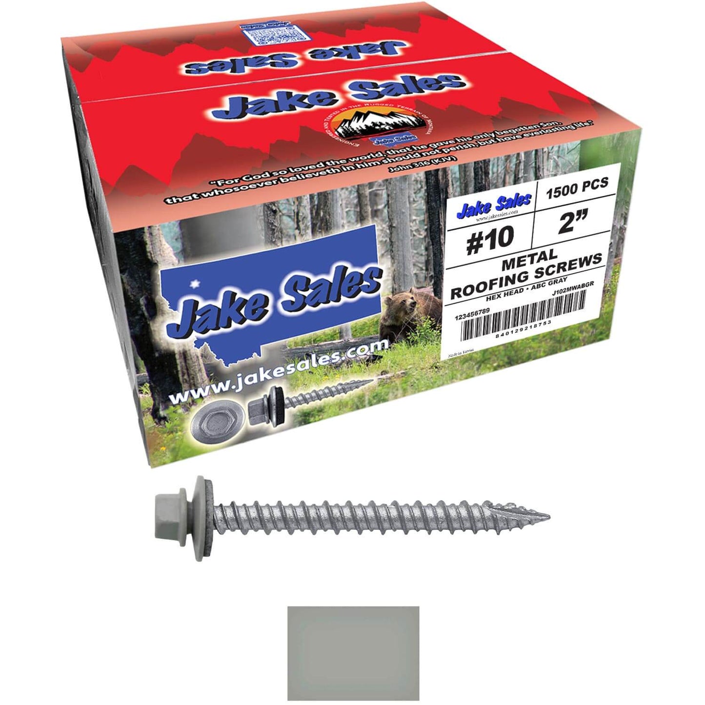 #10 x 2" Metal ROOFING SCREWS - Hex Washer Head - Self starting/self tapping - EPDM washer. Colored head.