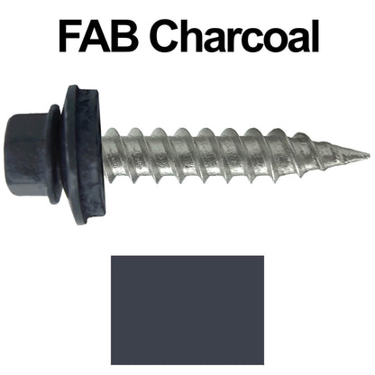 #9 x 1" Stainless Steel Metal Roofing Screws - Hex Washer Head - Self-Piercing (SP) tip metal to wood siding screws. EPDM washer. Colored head.