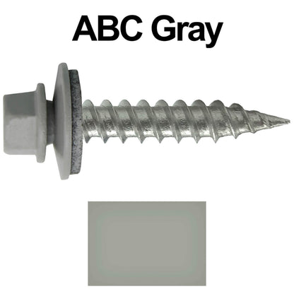 #9 x 1" Stainless Steel Metal Roofing Screws - Hex Washer Head - Self-Piercing (SP) tip metal to wood siding screws. EPDM washer. Colored head.