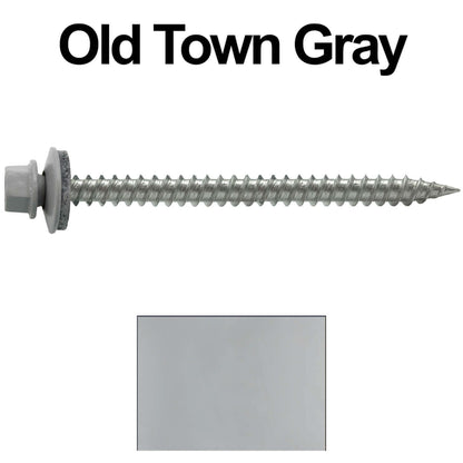 9 x 2-1/2" - Stainless Steel Metal Roofing Screws - Hex Washer Head -  Self starting metal to wood siding screws. EPDM washer. Colored head.