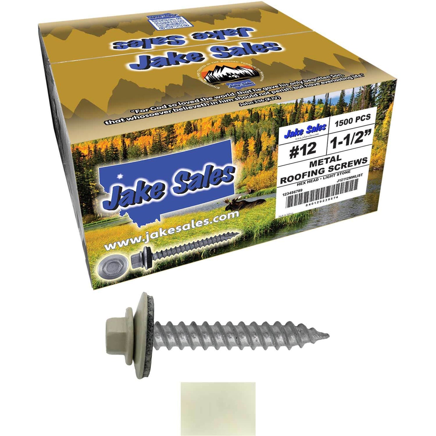 #12 x 1-1/2"  RE-GRIP METAL ROOFING SCREWS - Hex Washer Head - Self starting/self tapping - EPDM washer. Colored head.