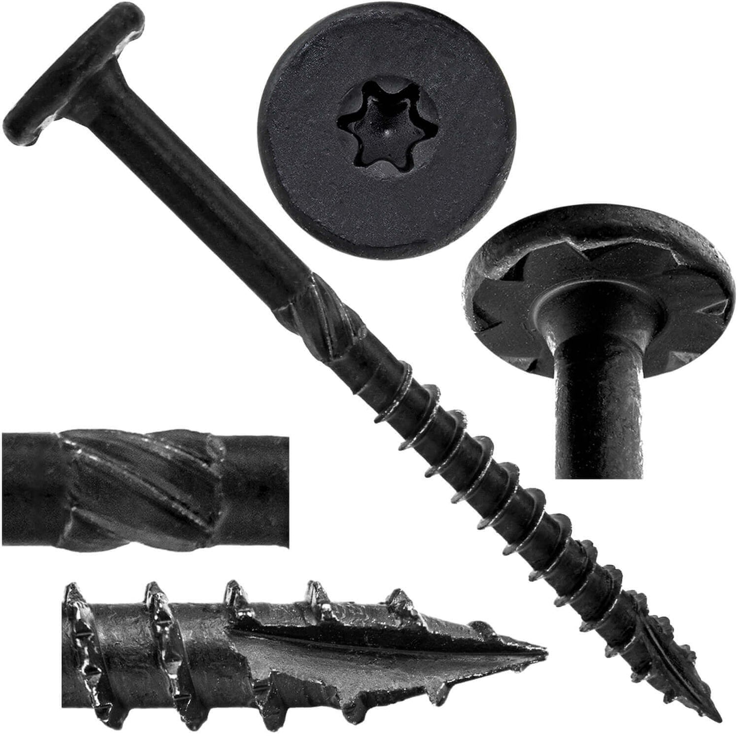 #15 Black Wafer Head Structural Lag Screws. Used for Log Construction, Timber Framing, Laminated Beams and Pole Barns Among Other Uses. T-30 Torx/Star Drive