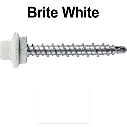 #10 x 1-1/2" Stainless Steel Mini Driller Sheet Metal Roofing Screw - Hex Washer Cap - Self starting metal to wood siding screws - EPDM washer. Colored head.