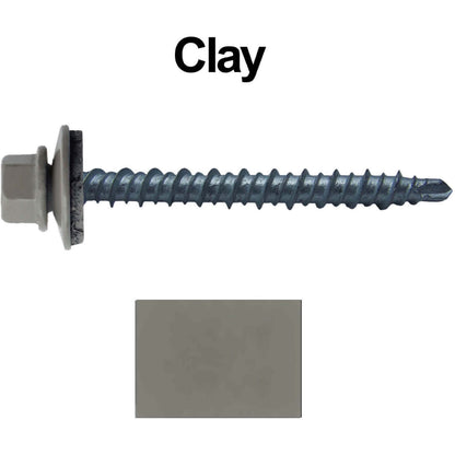 #10 x 2" Mini Driller Sheet Metal Roofing Screw - Hex Washer Head -  Self starting metal to wood siding screws. EPDM washer. Colored head.