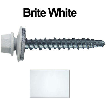 #10 x 1-1/2" Mini Driller Sheet Metal Roofing Screw - Hex Washer Head -  Self starting metal to wood siding screws. EPDM washer. Colored head.