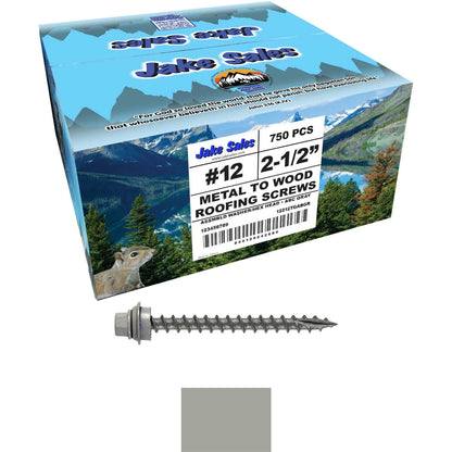 12 X 2-1/2" Metal Roofing Screws For OSB and Plywood - Galvanized Metal to Wood Type 17 Tip - 1/4" Hex Head - Assembled EPDM Washer