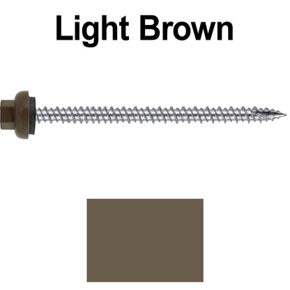 10 X 3“ HI-LO Zinc Aluminum Cap Metal Roofing Screws - Hex Washer Head - Self starting/self tapping - EPDM washer. Colored head.