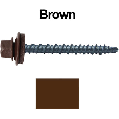 #10 x 2" Mini Driller Sheet Metal Roofing Screw - Hex Washer Head -  Self starting metal to wood siding screws. EPDM washer. Colored head.