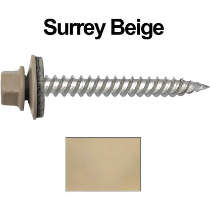 12 x 2"  Stainless Steel Metal Roofing Screw - Hex ReGrip Washer Head - Self starting/self tapping - EPDM washer. Colored head.
