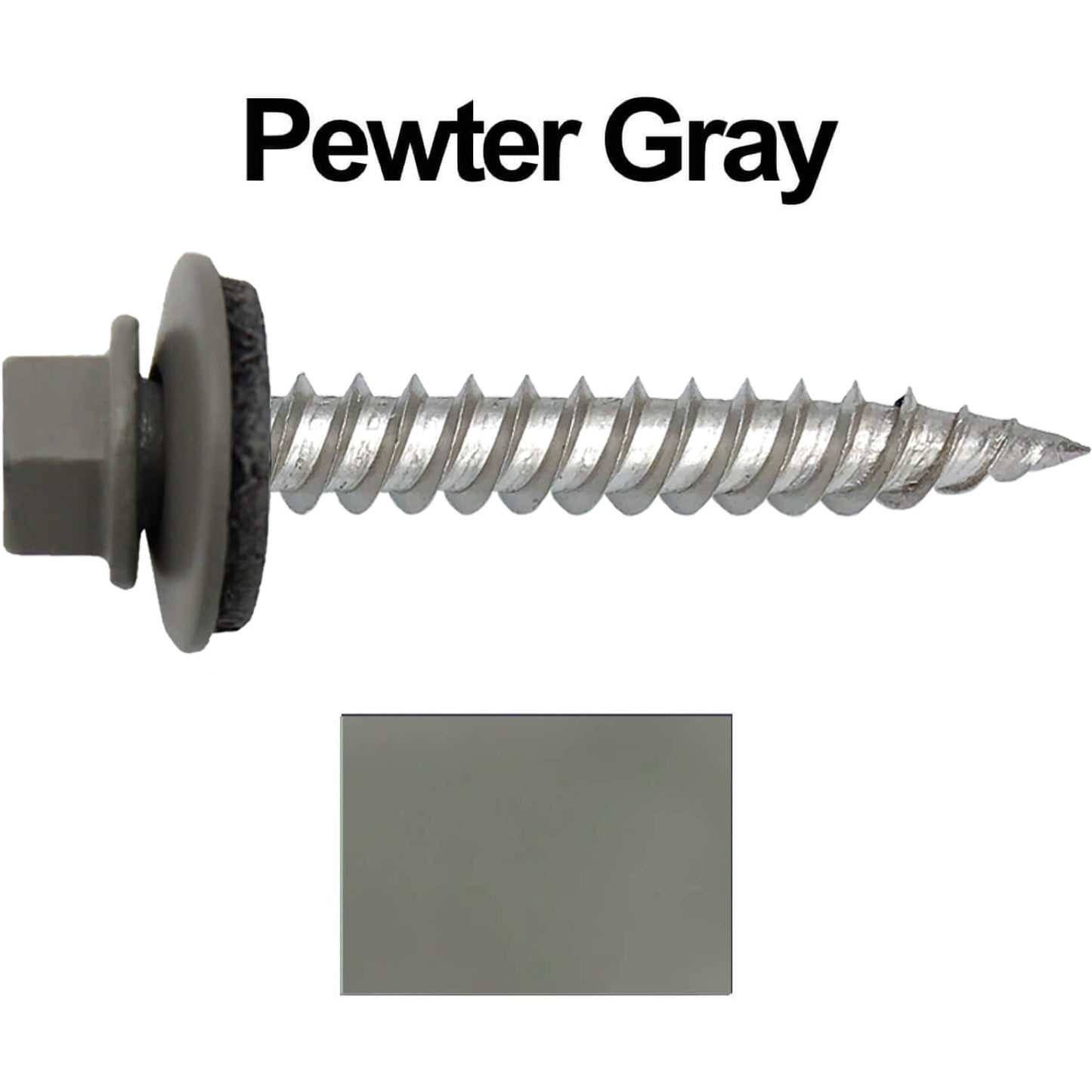 12 x 1-1/2" Stainless Steel Metal Roofing Screw: Hex ReGrip Sheet Metal Roof Screw. Sharp Point metal to wood siding screws. 5/8" EPDM washer. Product comes in 250 Count Bags  - Some Colors Special Order Only