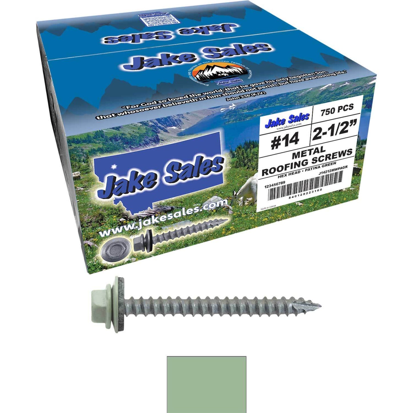 #14  x 2-1/2" Metal ROOFING SCREWS - Hex Washer Head - Self starting/self tapping - EPDM washer. Colored head.