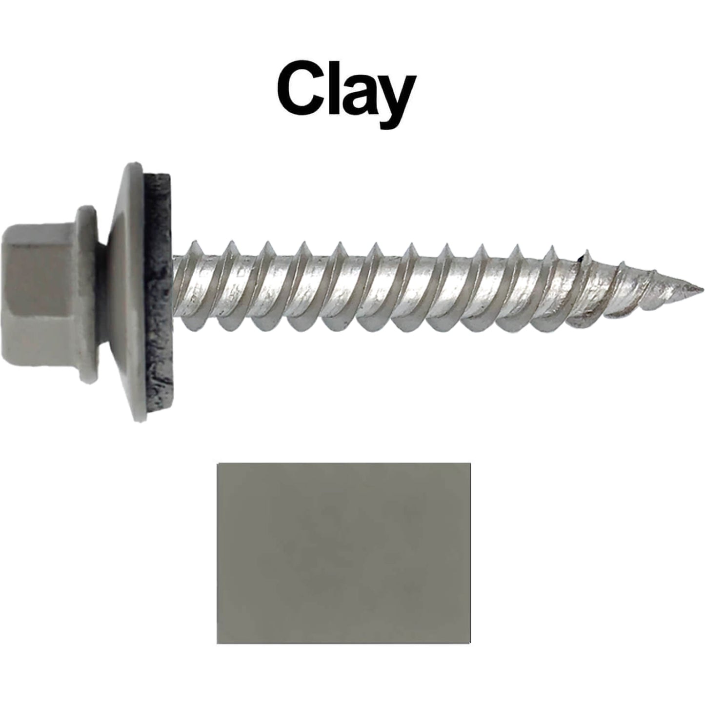 12 x 1-1/2" Stainless Steel Metal Roofing Screw: Hex ReGrip Sheet Metal Roof Screw. Sharp Point metal to wood siding screws. 5/8" EPDM washer. Product comes in 250 Count Bags  - Some Colors Special Order Only