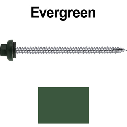 10 X 3“ HI-LO Zinc Aluminum Cap Metal Roofing Screws - Hex Washer Head - Self starting/self tapping - EPDM washer. Colored head.