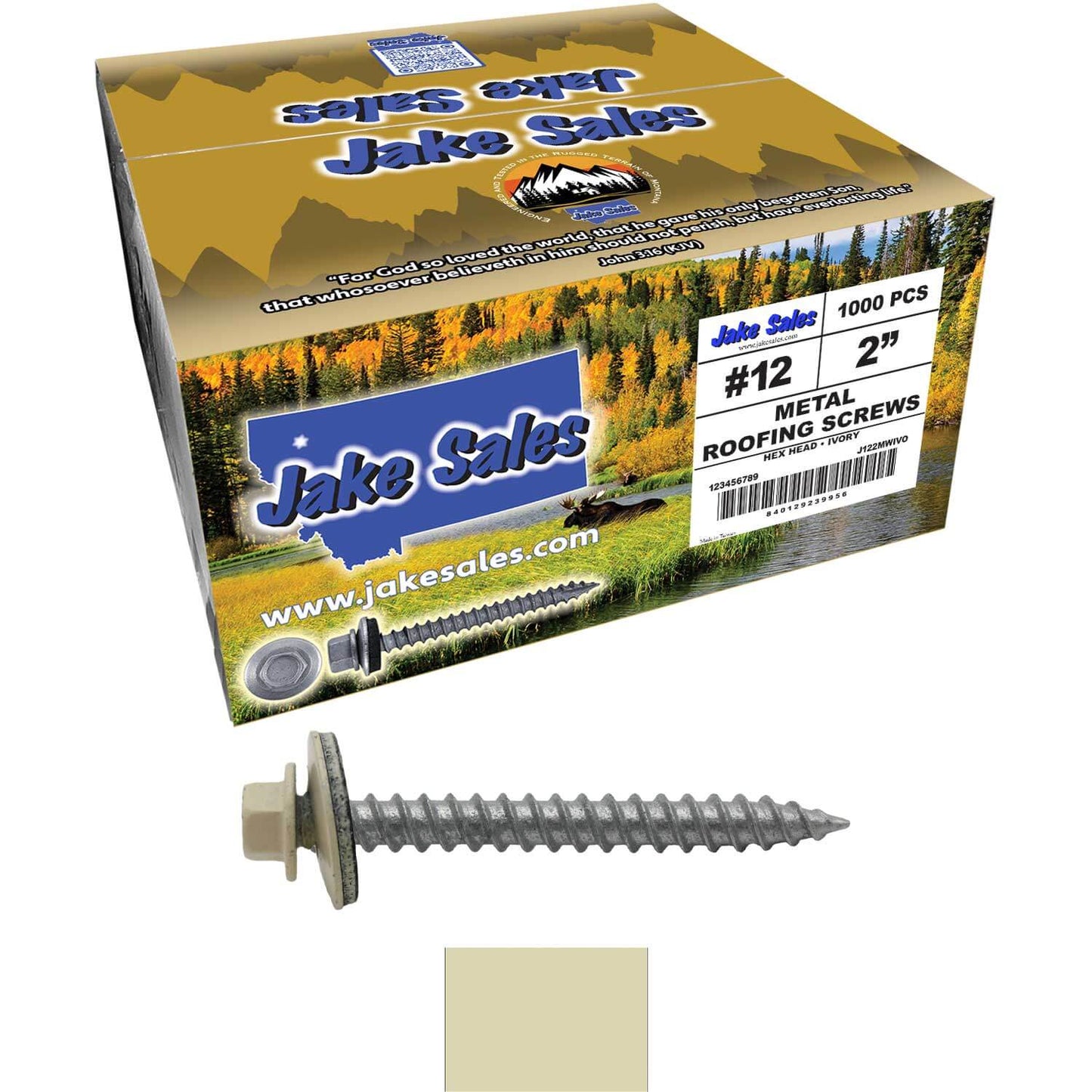 #12 x 2" RE-GRIP METAL ROOFING SCREWS - Hex Washer Head - Self starting/self tapping - EPDM washer. Colored head.