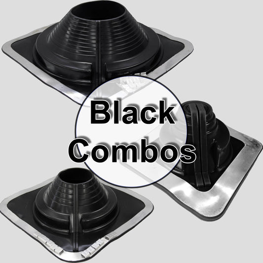 BLACK SQUARE BASE COMBO PIPE FLASHING BOOT:  EPDM Square Base Flexible Pipe Flashing
