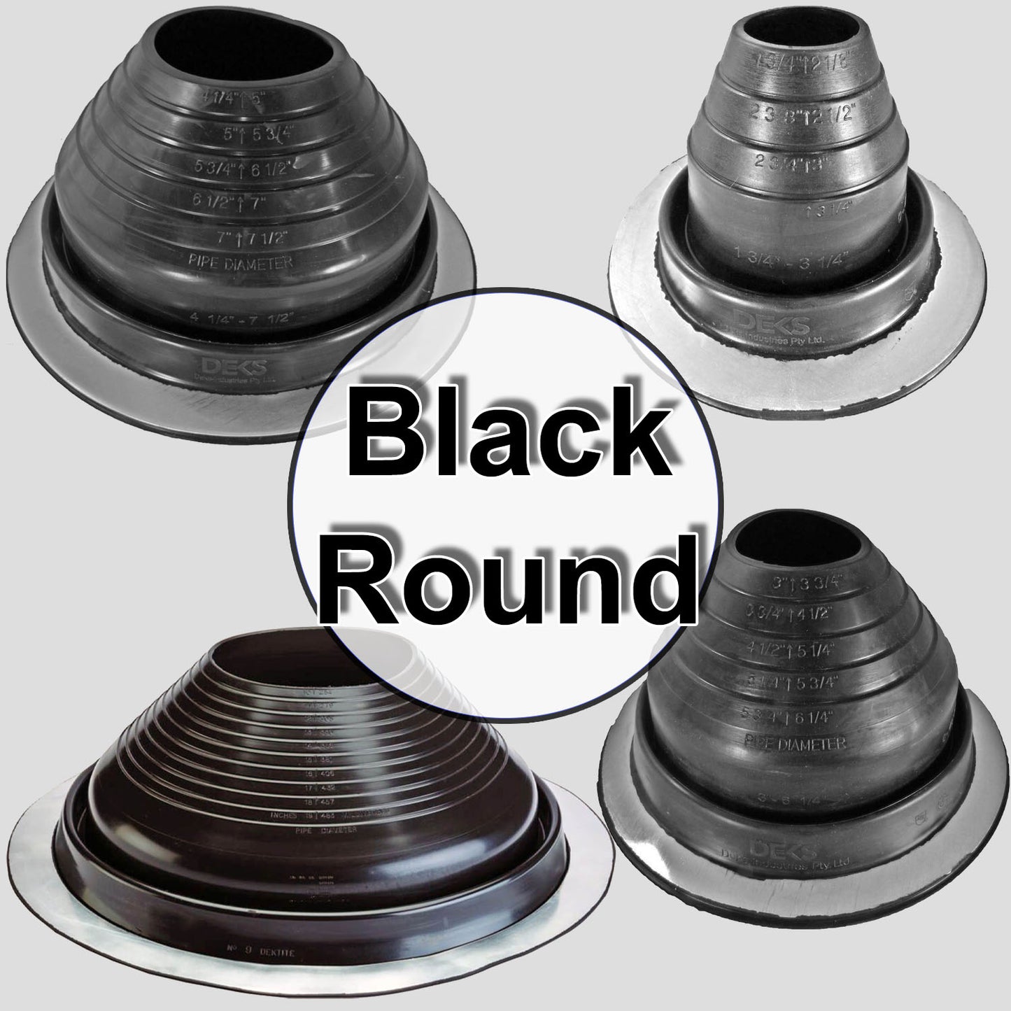 Dektite ROUND Black EPDM flexible Pipe Flashing, Roof Jack, Pipe Booting Flashing