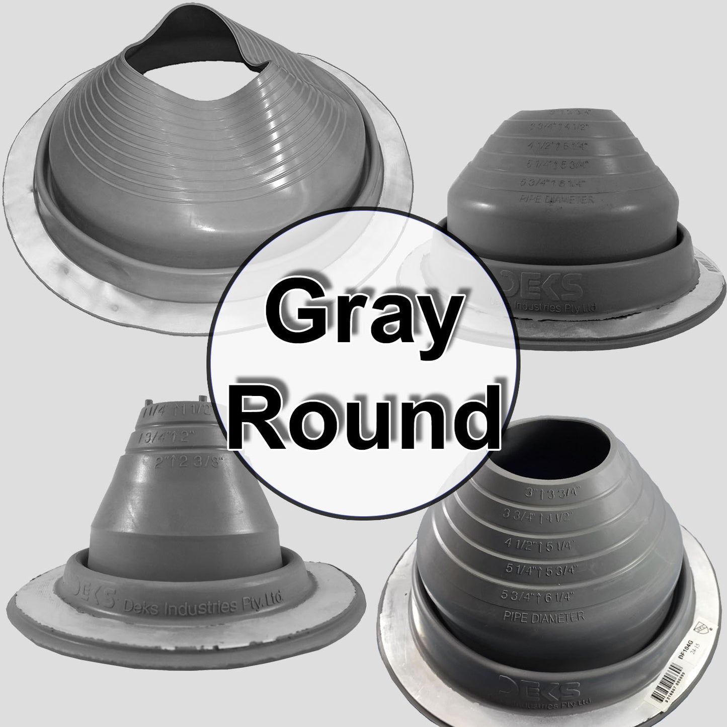 Dektite GRAY EPDM Flexible Round Pipe Flashing - Metal Roof Jack Pipe Boot - Metal Roofing Pipe Flashing