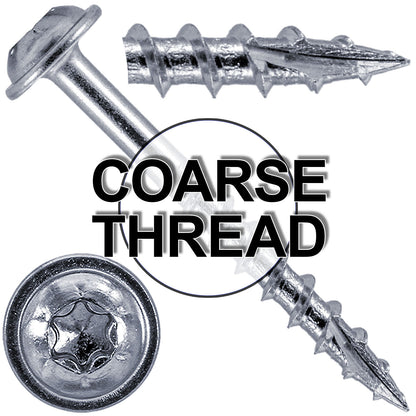 #7 Coarse Thread Pocket Hole Torx/Star Head Screws - Torx/Star Drive Pocket Hole Screws for Cabinetry & Furniture. - T-20 Torx Screw Head