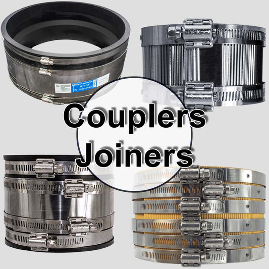 Stainless Steel Non-Shear with Gear Bands Coupler - Flexible With Shear Ring - Clay, Plastic, Copper, Steel or Lead to Clay, Plastic, Copper, Steel or Lead