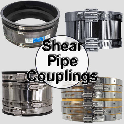 Stainless Steel Non-Shear with Gear Bands Coupler - Flexible With Shear Ring - Clay, Plastic, Copper, Steel or Lead to Clay, Plastic, Copper, Steel or Lead
