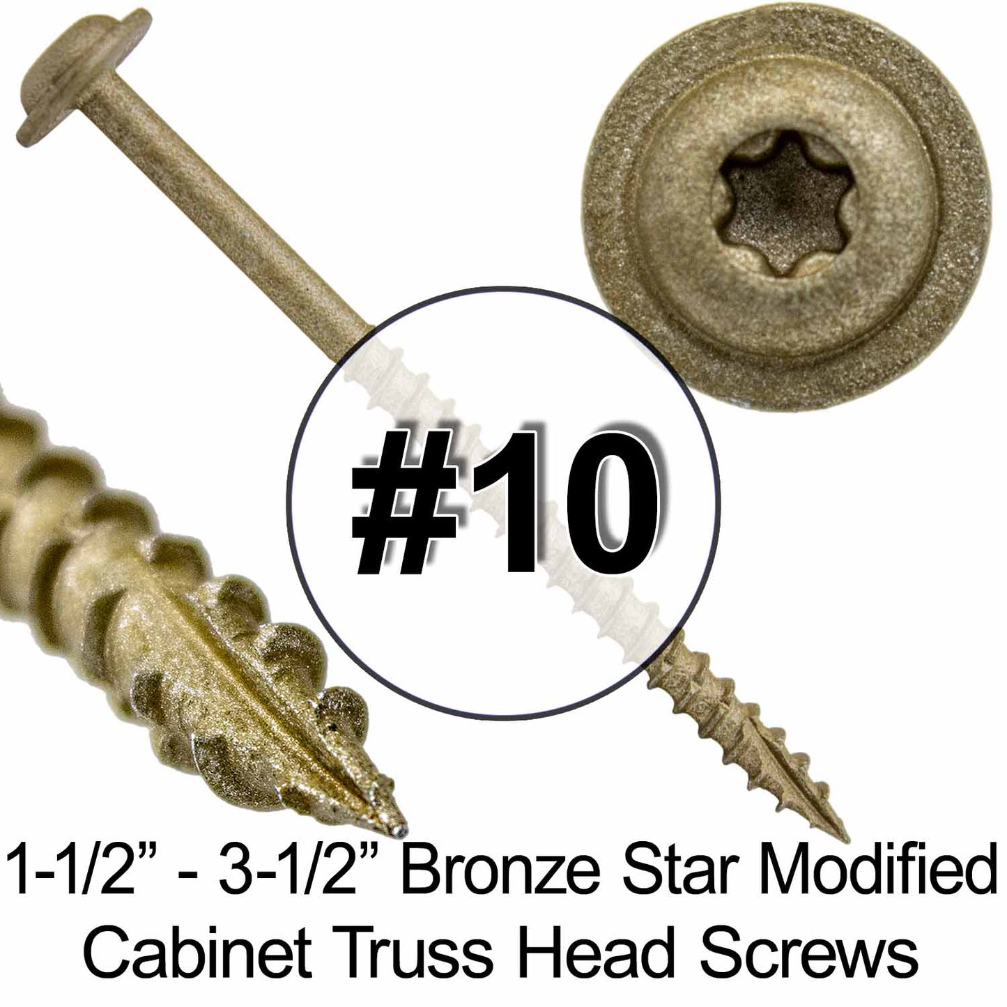#10 Round Washer (Modified Truss) Head Screw Torx/Star Drive Head Wood Screw, Multipurpose Wood Screws for Construction, Cabinets and Furniture.