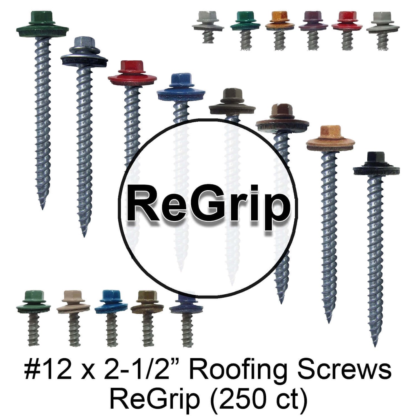 12 x 2-1/2" Metal ROOFING SCREWS: (250) Hex Head Sheet Metal Roof Screw. Sharp Point metal to wood siding screws. EPDM washer. Colored head