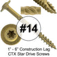 #14 (CTX) Construction Lag Screws - Exterior Coated Torx/Star Drive Heavy Duty Structural Lag With Modified Truss Washer Head