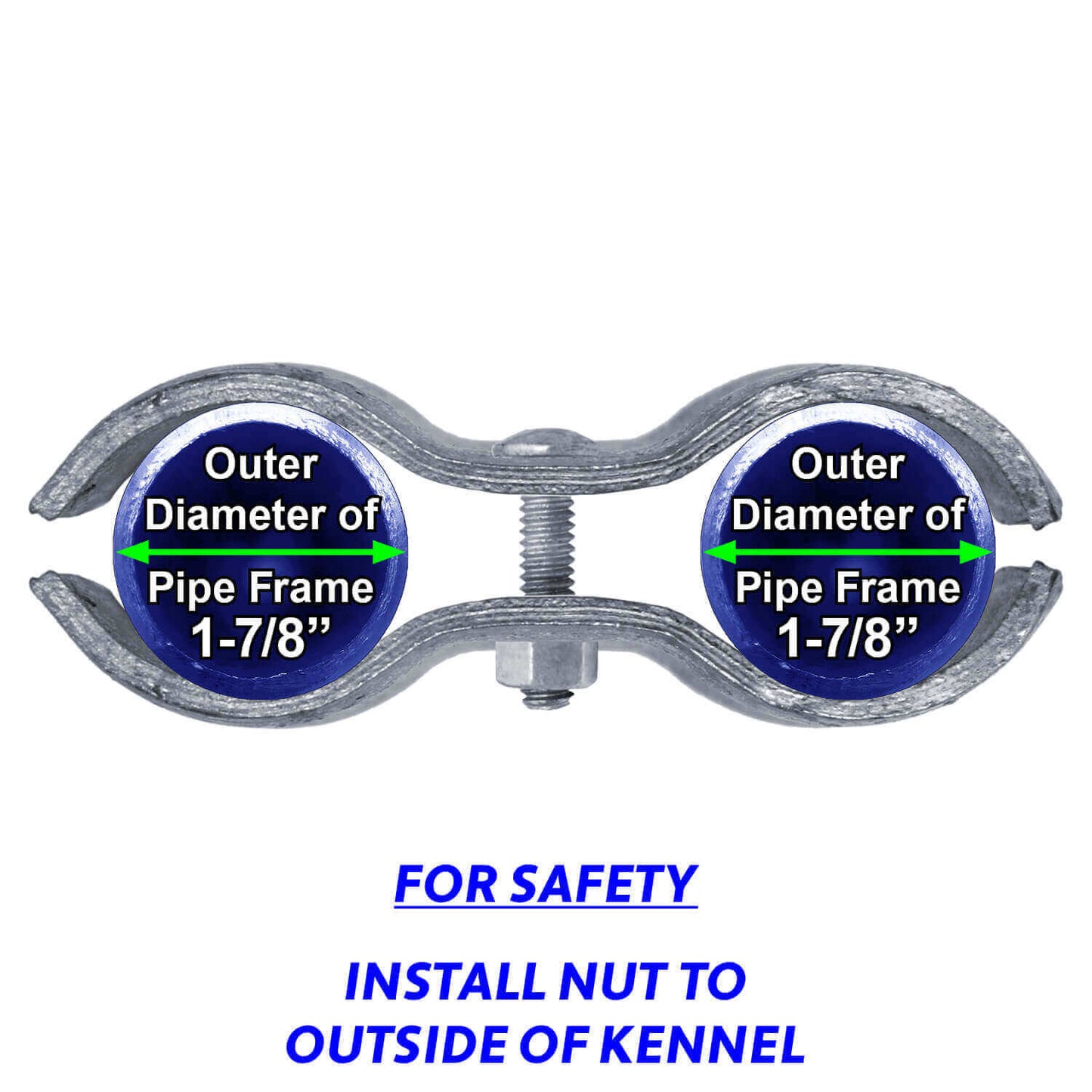 Chain Link Fence PANEL CLAMPS / KENNEL CLAMPS. Use For Dog kennels / dog runs, or temporary chain link fencing (Saddle clamps) Available sizes 1-3/8", 1-5/8" and 1-7/8" in 2 Pack and 8 Packs