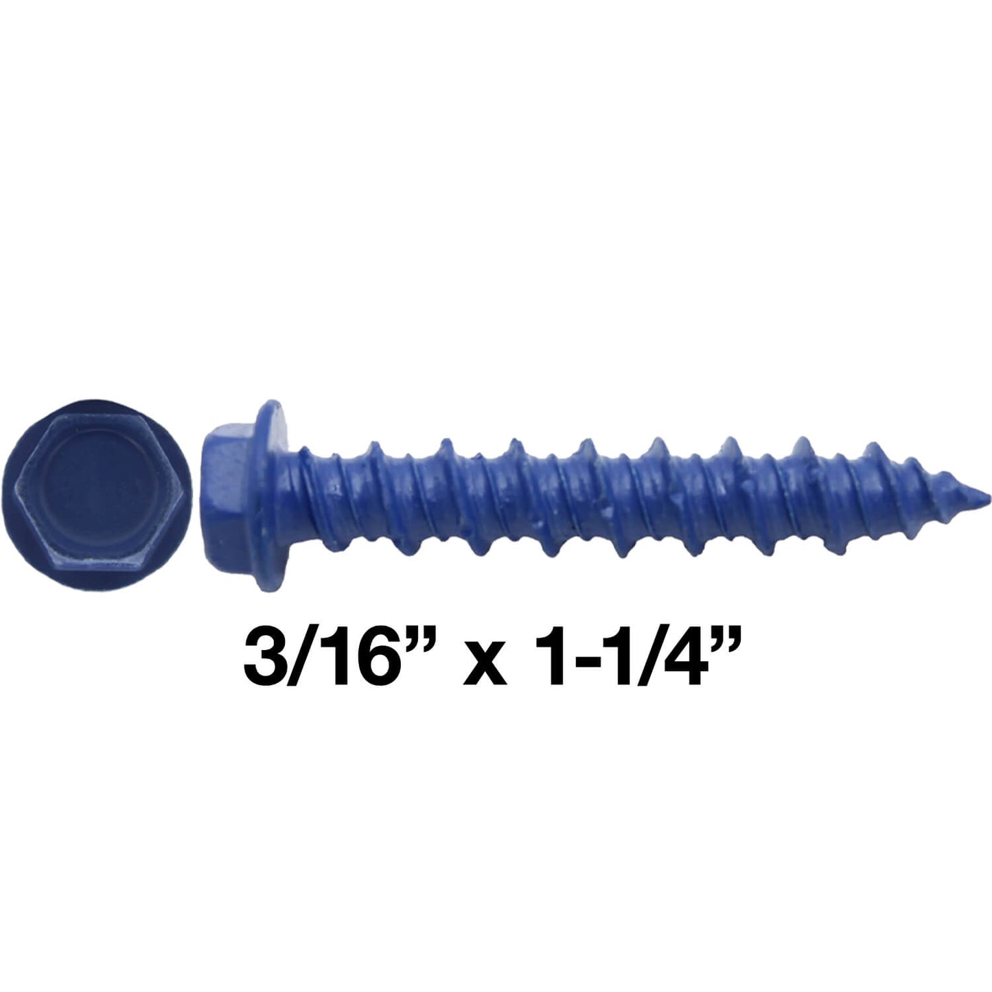 Blue Carbon Steel Hex Head Concrete Anchor Screws. Carbon Steel Hardened - Interior & Exterior Coated Rust and Corrosion Resistant Screws