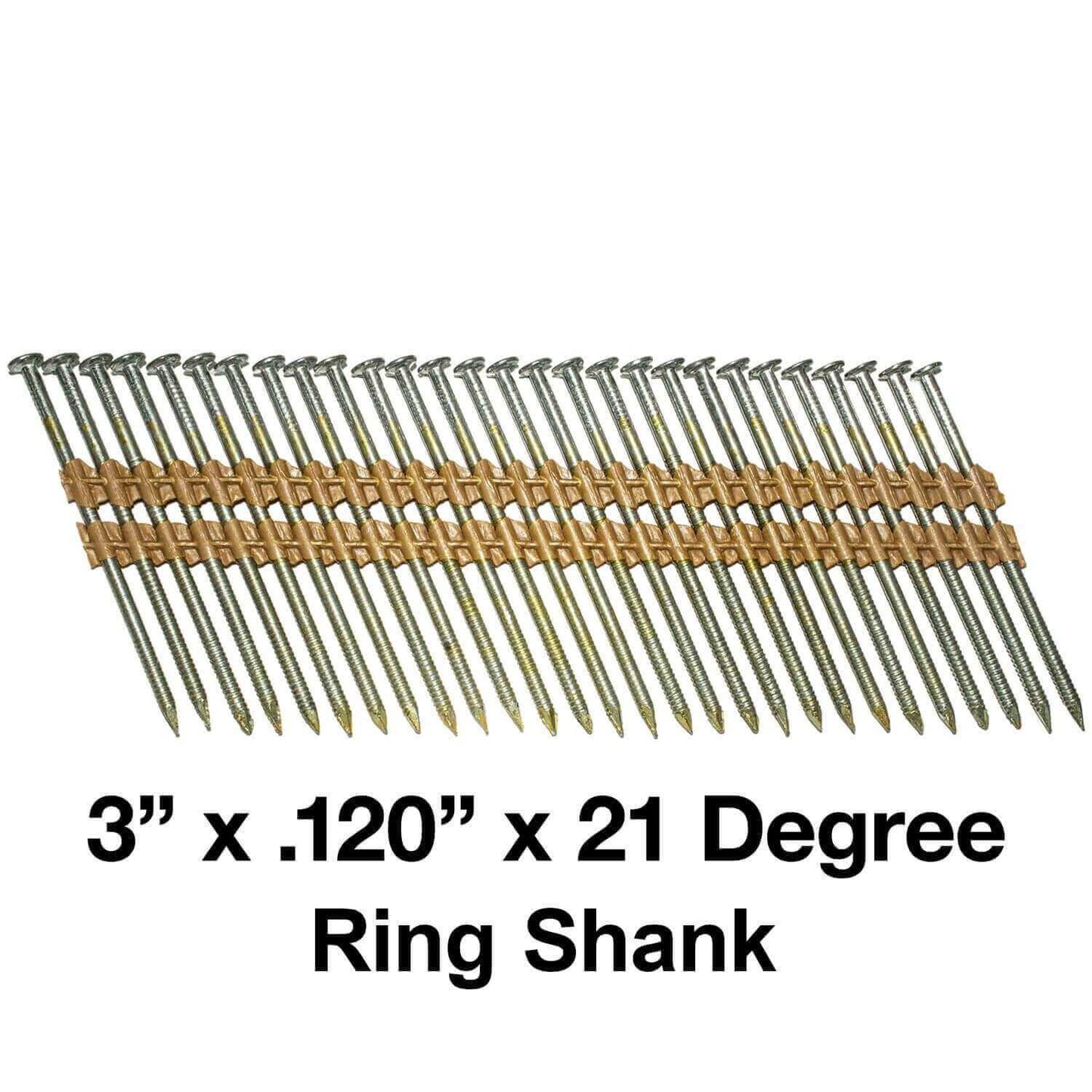 21 Degree Collated Nails - Vinyl coated framing nails in Smooth Shank and Ring Shank Galvanized.