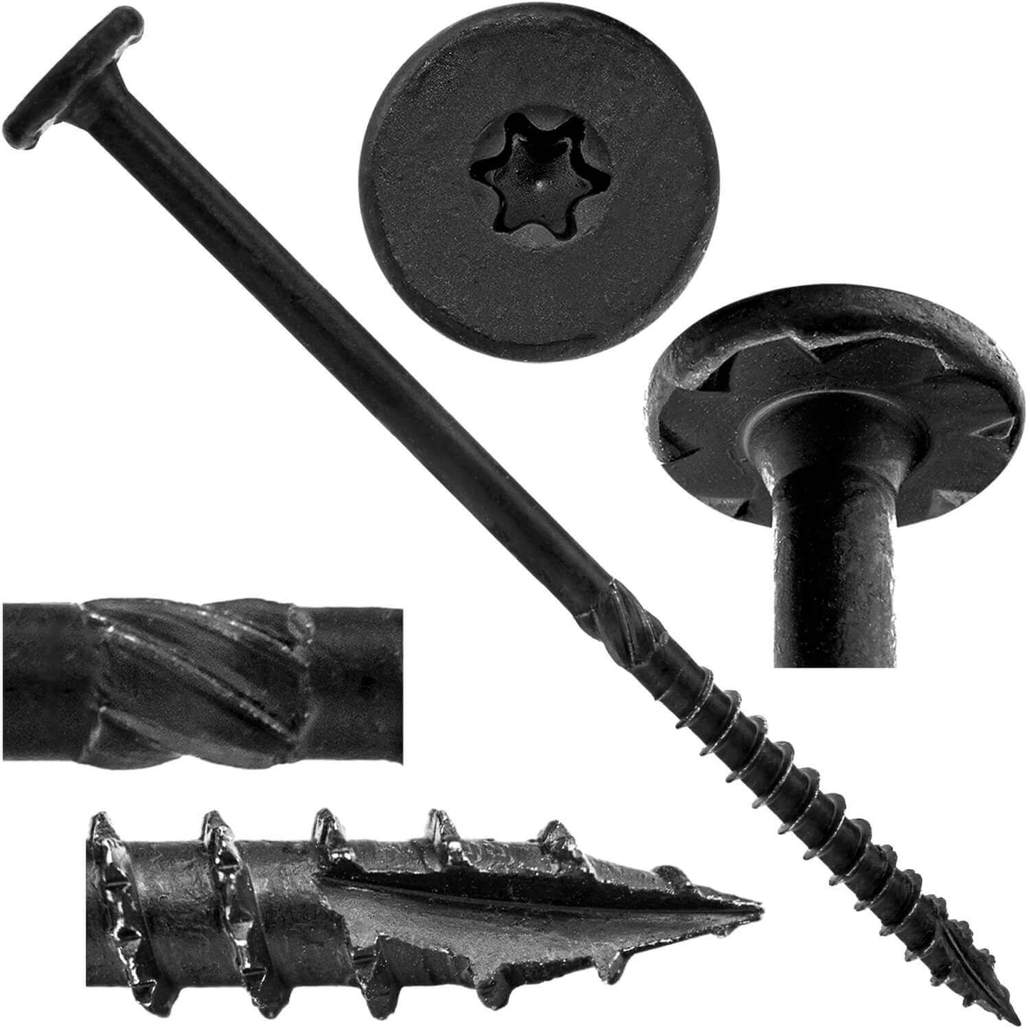 #15 Black Wafer Head Structural Lag Screws. Used for Log Construction, Timber Framing, Laminated Beams and Pole Barns Among Other Uses. T-30 Torx/Star Drive