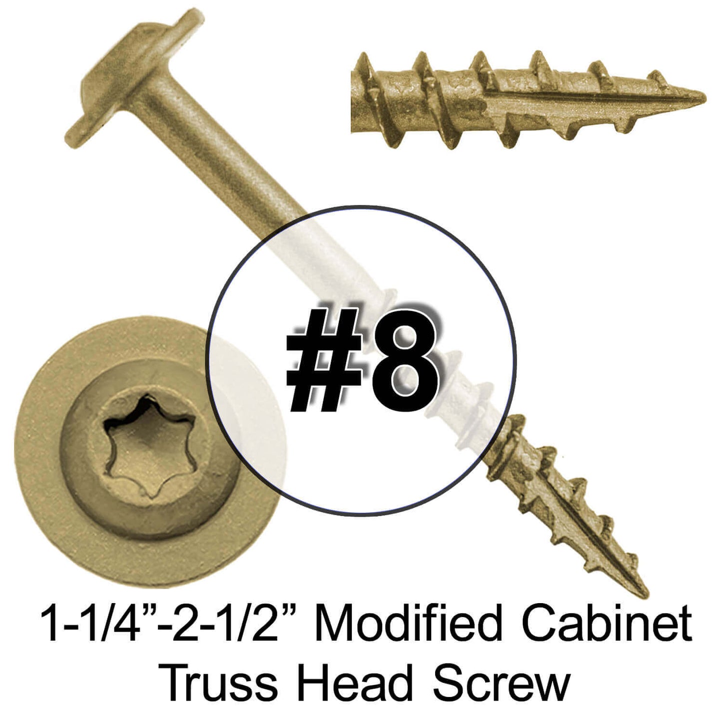 #8 Bronze Star Exterior Coated Modified Truss Head Cabinet Wood Screw Torx/Star Drive Head - Multipurpose Exterior Coated Torx/Star Drive Wood Screws