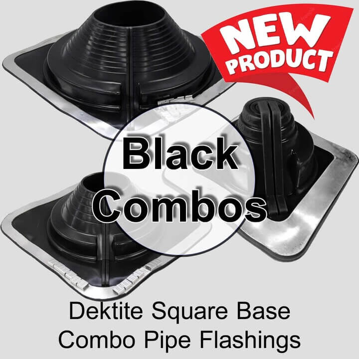 BLACK SQUARE BASE COMBO PIPE FLASHING BOOT:  EPDM Square Base Flexible Pipe Flashing