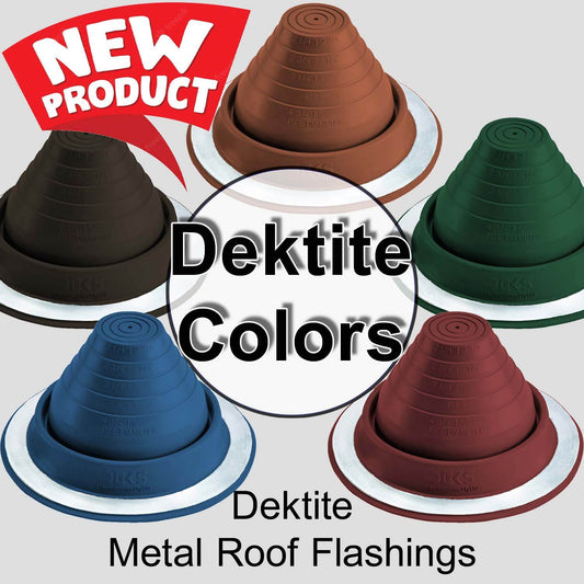 Dektite Round EPDM Pipe Flashings in Multiple Colors and Three Different Sizes. Continuous Service Temperature Ranges of -58F to 239F (EPDM)