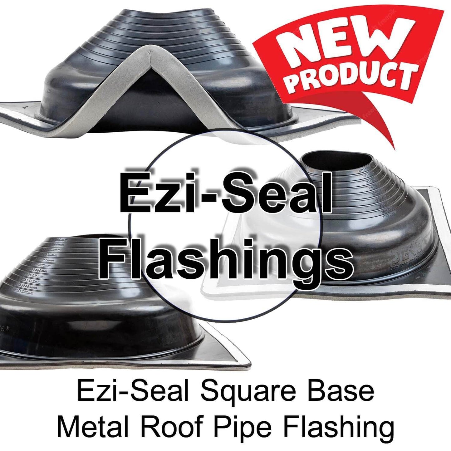 EZI-SEAL EPDM Square Base - Sponge Gasket  - Metal Roof Pipe Flashing - No Silicone Needed (BLACK)