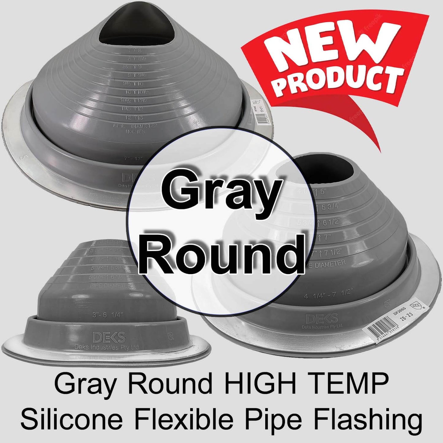 Dektite GRAY Round HIGH TEMPERATURE Silicone Flexible Pipe Flashing Dektite: Metal Roof Jack Pipe Boot - Metal Roofing Pipe Flashing