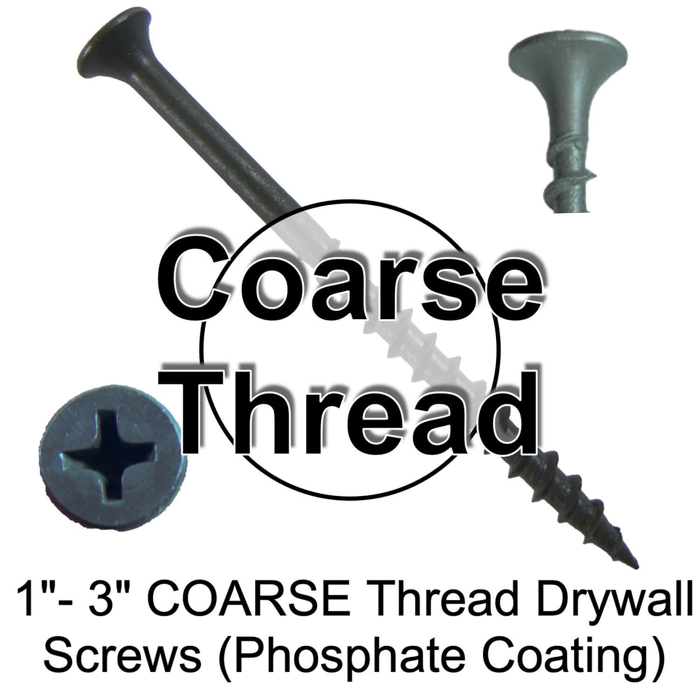 Gray Phosphate Coarse Thread Drywall Screws - Drywall, Gypsum board, Sheetrock, Plasterboard Screws. Use for all purpose wood screws.