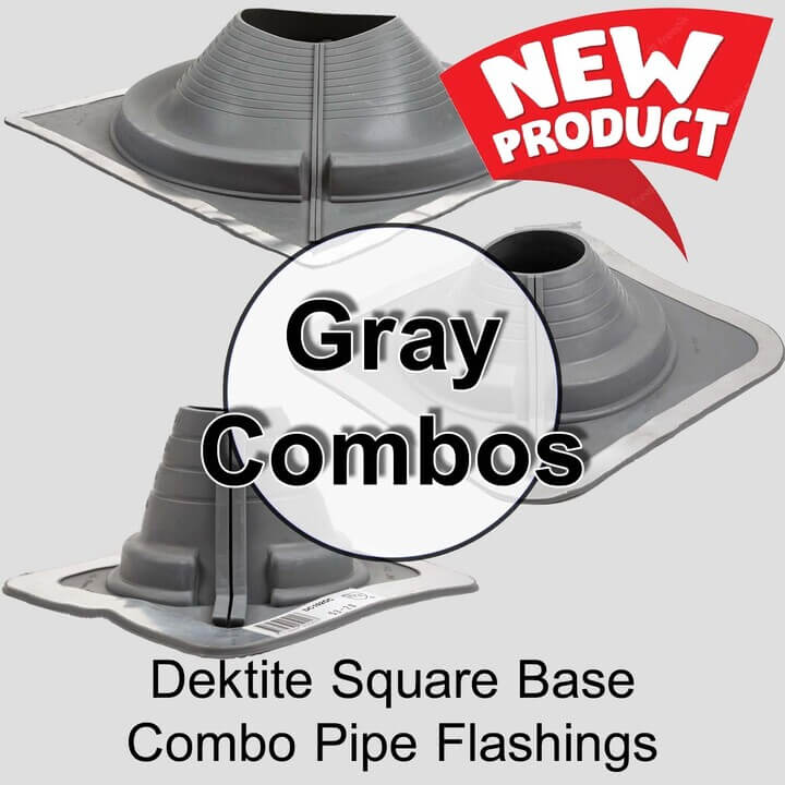 GRAY DEKTITE SQUARE BASE COMBO PIPE FLASHING BOOT:  EPDM Square Base Flexible Pipe Flashing Dektite