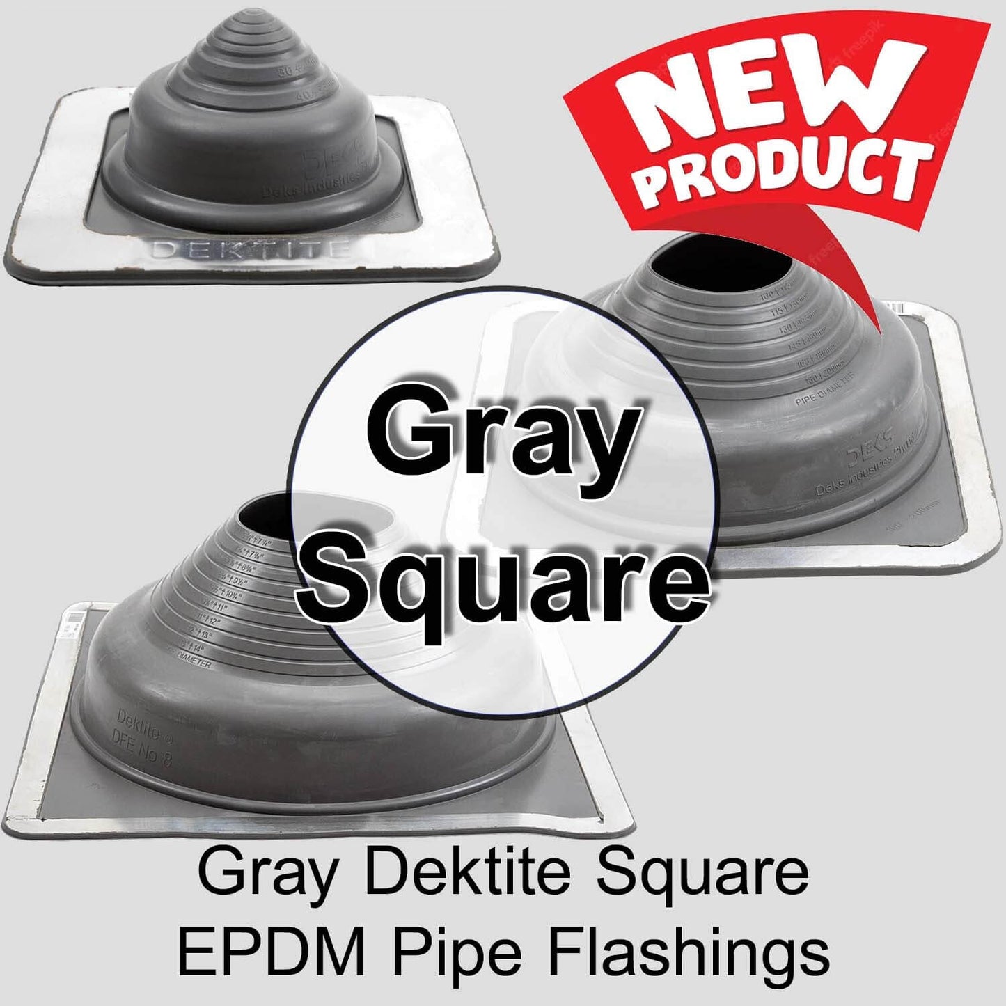 GRAY Square Base EPDM Flexible Pipe Flashing