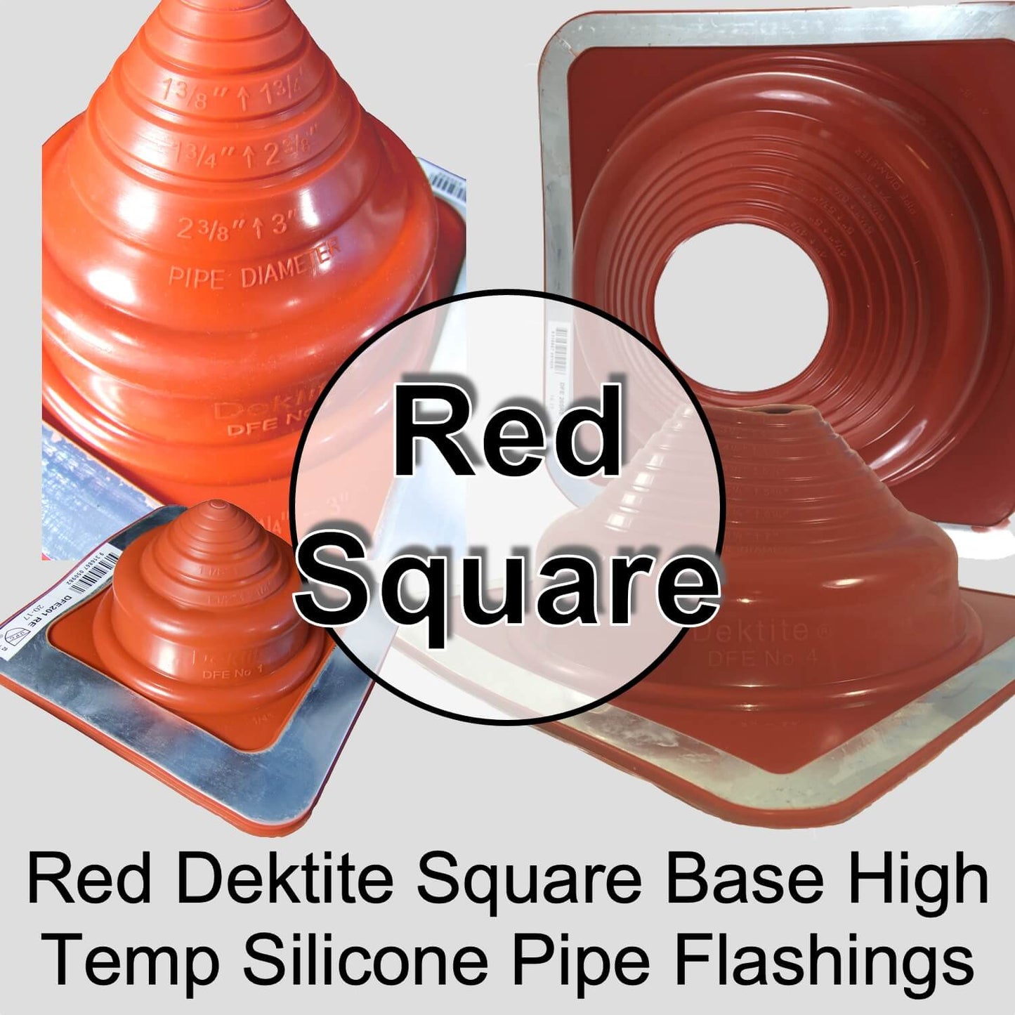 DEKTITE RED Square Base High Temp Silicone - Flexible Pipe Flashing Boot - Dektite pipe flashing