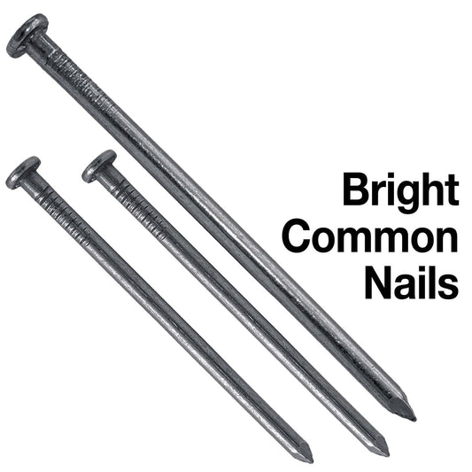 Bright Interior and Galvanized Exterior Common Nails. Good for general construction projects, framing, structural work and roof trusses.