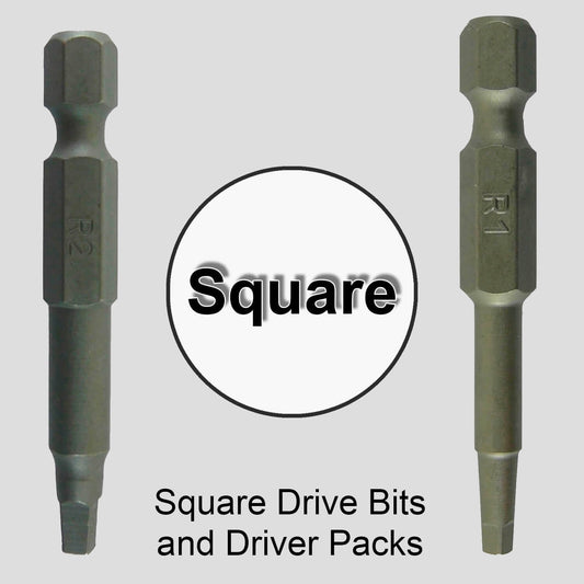 SQUARE BIT DRIVERS: 2 inch - #1  and #2 Robertson (R1/R2) - Quick-Change Shank. (EACH)